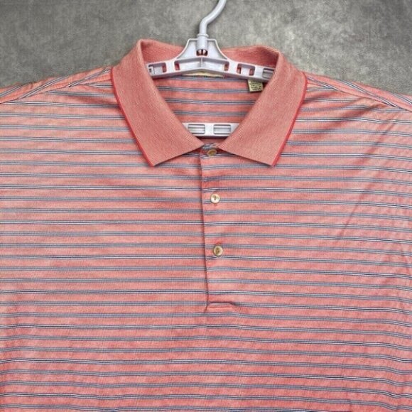 Peter Millar Polo Shirt Mens XL Pink Blue Striped Preppy Golf Casual S/S - Picture 3 of 11
